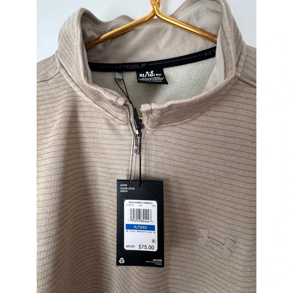Under Armour Golf Storm SweaterFleece‎ QZ Pullover Tan Beige Mens XL NEW
